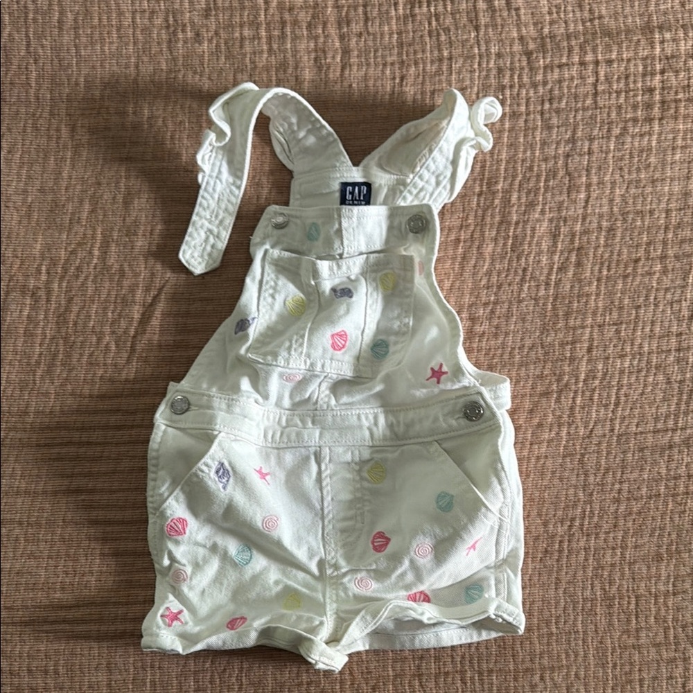 GAP Cream Embroidered Short Overalls for Kids